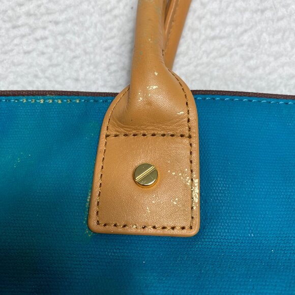 Tory Burch Jaden Bag Coconut Blue Brown Canvas Leather Shopping Tote Purse Women - Picture 8 of 12